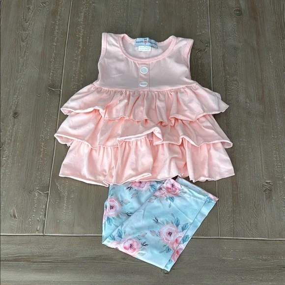 Adorable Sweetness Two Piece Peach Ruffle Tiered Capri Set - Size 2T - NWOT - Picture 1 of 12